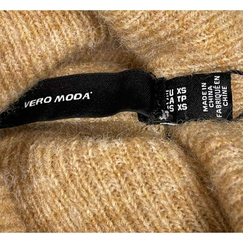 VERO MODA Womens XS Camel Horizontal Ribbed Rollneck SWEATER Bishop Sleeves NWT - Picture 6 of 8